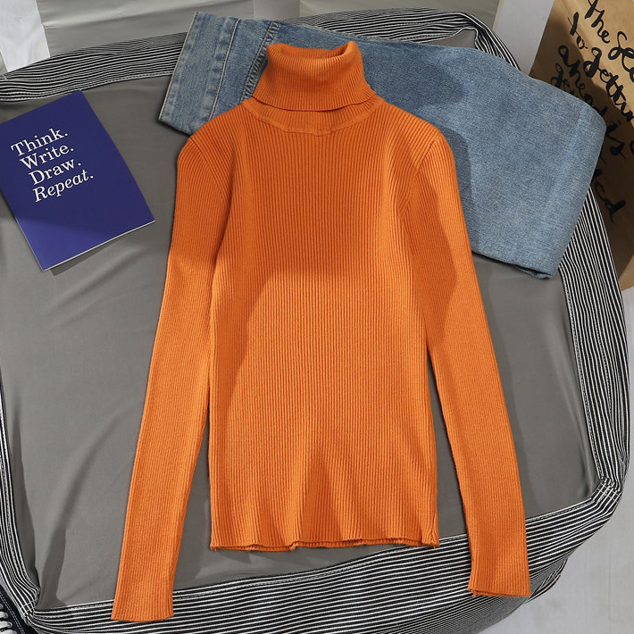 Heliar feminino outono gola alta camisola de malha pulôveres macios cashmere jumpers básicos macios para mulher 2024 outono inverno: Laranja