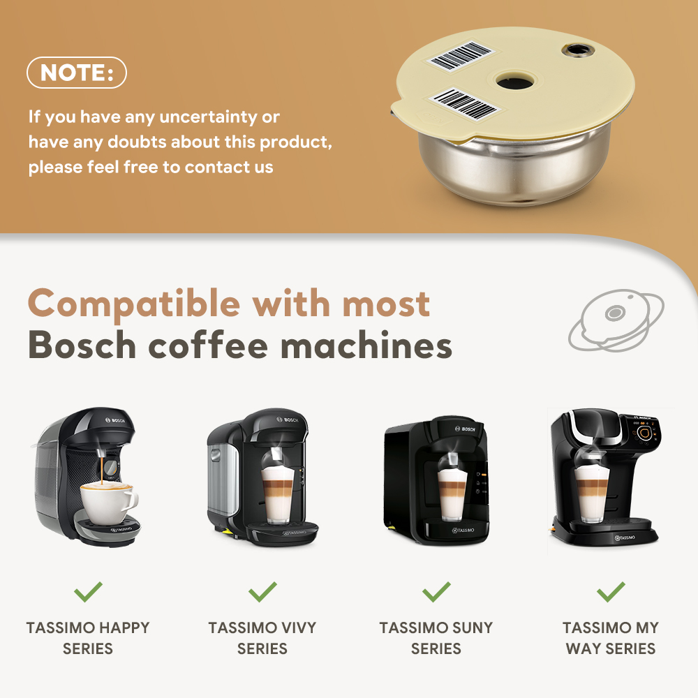 Wiederverwendbare Kaffeekapseln aus Edelstahl für Bosch Tassimo-Maschine, nachfüllbare Filterkaffeemaschine, 60/180/200/220 ml