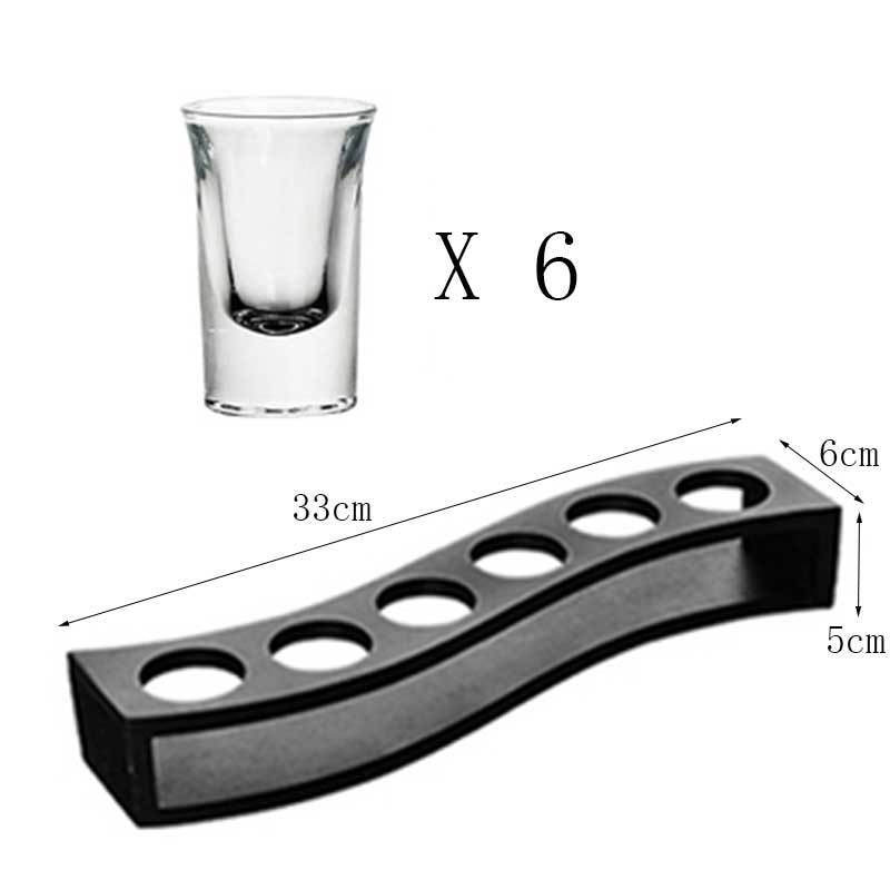 6 stk blyfritt shotglass med trestativ whisky brandy vodka tequila glass kopp kjøkken bar fest vinglass 25ml: 6 kopper stativ