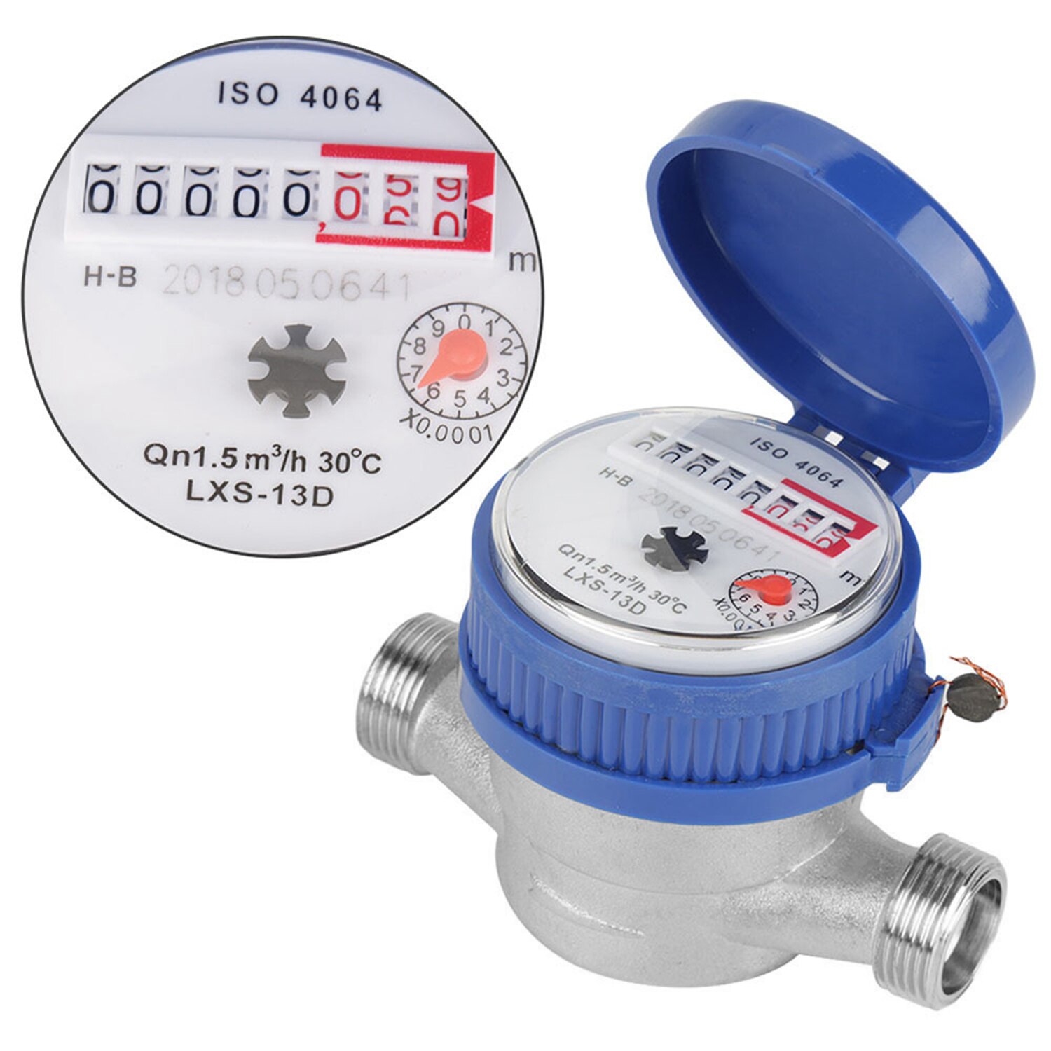 15mm 1/2" Intelligent Water Meter Household Mechanical Rotor Cold Water Meter Pointer Digital Display Combination Water Meters