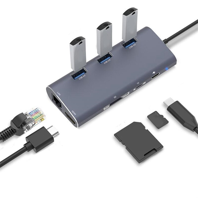 USB Typ C HUB USB-C zu HDMI 4K Gigabit Ethernet RJ45 USB 3.0 SD TF Kartenleser PD Splitter Adapter für MacBook Air Pro