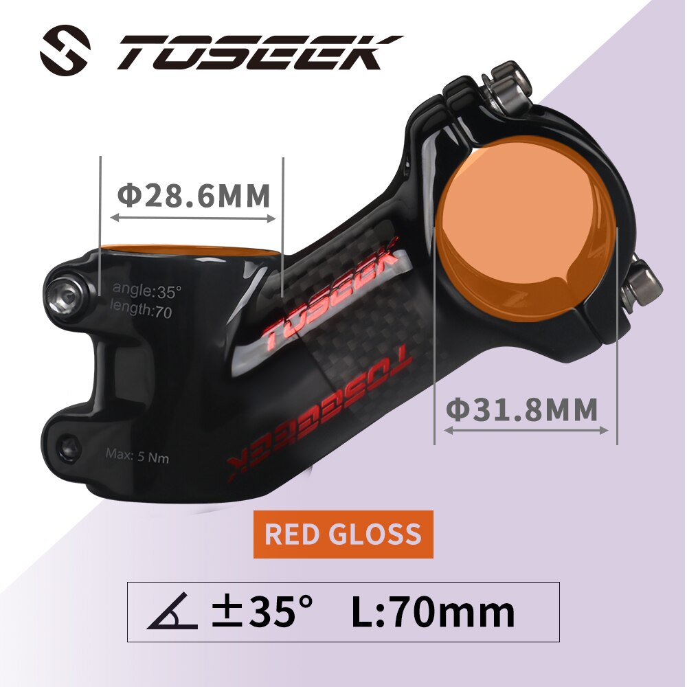 TOSEEK ZF-eins Kohlenstoff Stengel 25/35 Grad Mountainbike Vorbau 31,8mm Lenker Vorbauten 60/70/80/90/100mm Schwarz und verrotten Fahrrad Teile: ZFONE-rot35-70mm