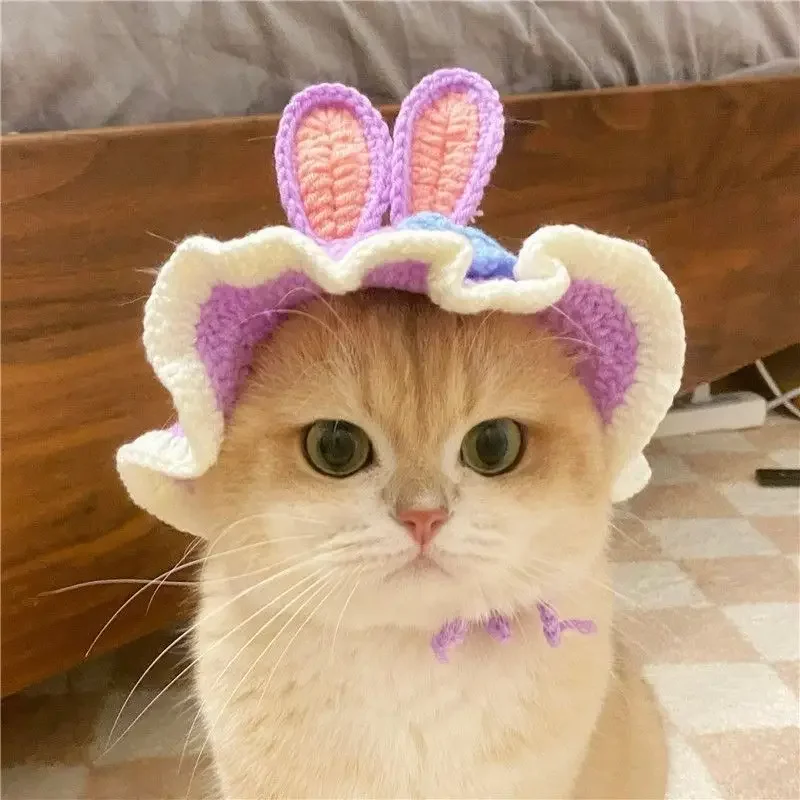 Gorro de punto elástico para gato, accesorio refinado para mascota, cachorro, gatitos, , sesión de fotos, decoración, Otoño e Invierno: Oro