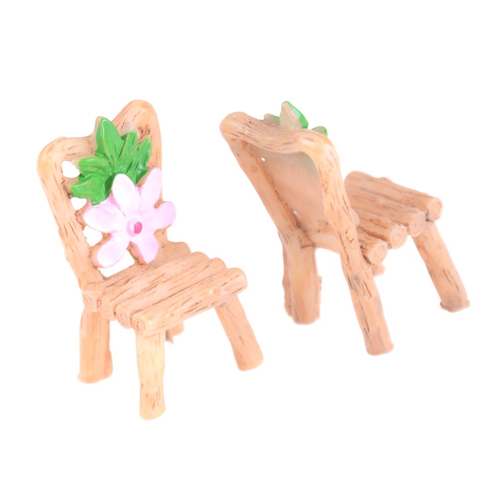 3 Stks/set Poppenhuis Decor Tafel En Stoel Fairy Garden Miniaturen Hars Hout Mini Bloem Terrarium Beeldjes Woonaccessoires