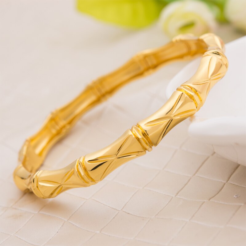 24K Dubai Indien Äthiopischen bambus Gelb Solid Gold Gefüllt Schöne Armreifen Für Frauen mädchen partei schmuck Armreifen & Armband