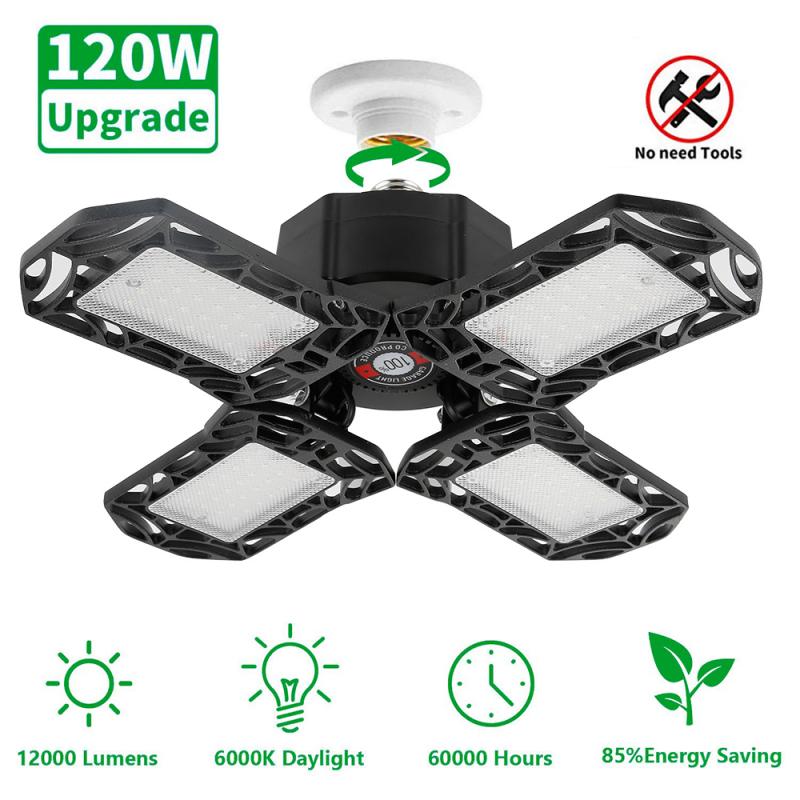 Plegable lámpara de luz LED para garaje Deformable luz de techo 360 grado 120W interior de garaje taller lámpara Industrial lámpara de iluminación