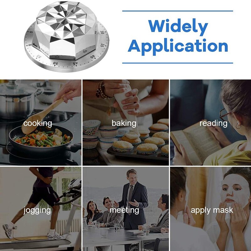 Cooking Timer, Rhombus Shape Stainless Steel Cute Kitchen Timer netic Mechanical Countdown Timer Clock with Loud