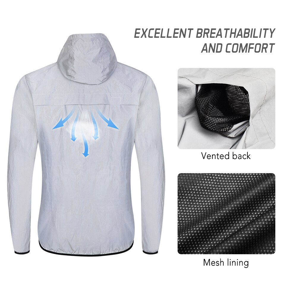 Reflective Jacket with Hood Waterproof Hooded Wind Coat for Men Women Night Safety Jacket for Cycling Running Jogging Walking