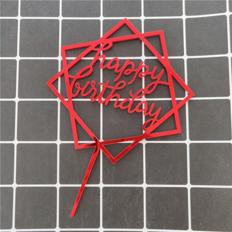 Dobbelt ring firkantet fødselsdagskage topper akryl brev kage top flag dekoration fødselsdagsfest bryllup forsyninger g: Rød