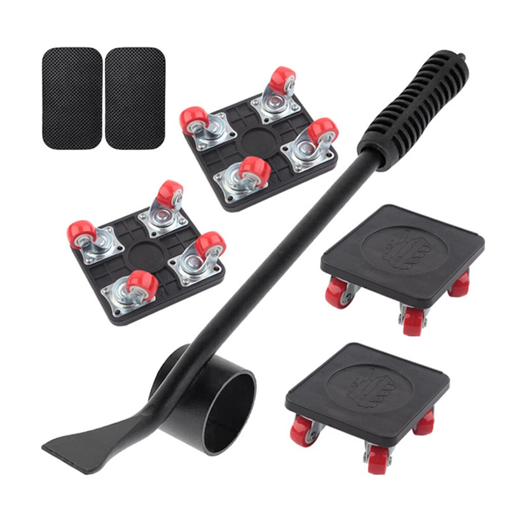 4 Stuks Set Meubels Lifter Heavy Tool Duty Meubilair Mover Vervoer Bewegende Systeem 4 Bewegen Roller 1 Wiel Bar Lifting hand Tool: 5PCS set Black