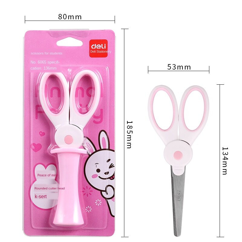 Tijeras de cabeza redonda de seguridad para niños, tijera de arte Manual con patrón de dibujos animados, DIY, suministros de arte: 6065-Pink