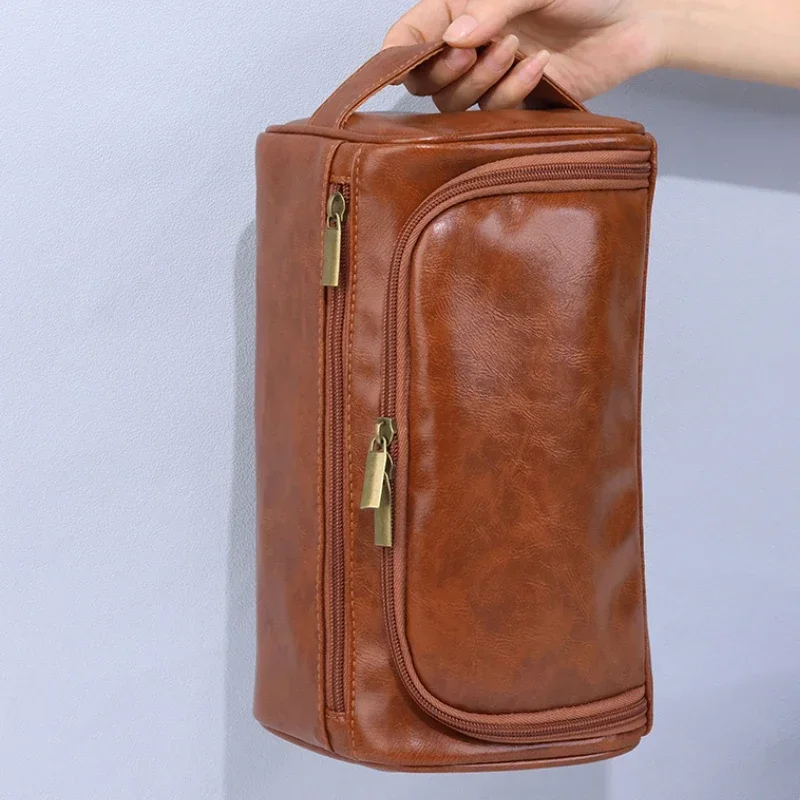 Mannen Vintage Luxe Toilettas Reizen Noodzakelijk Zakelijk Cosmetische Make-up Cases Mannelijke Hangende Organizer Waszakken