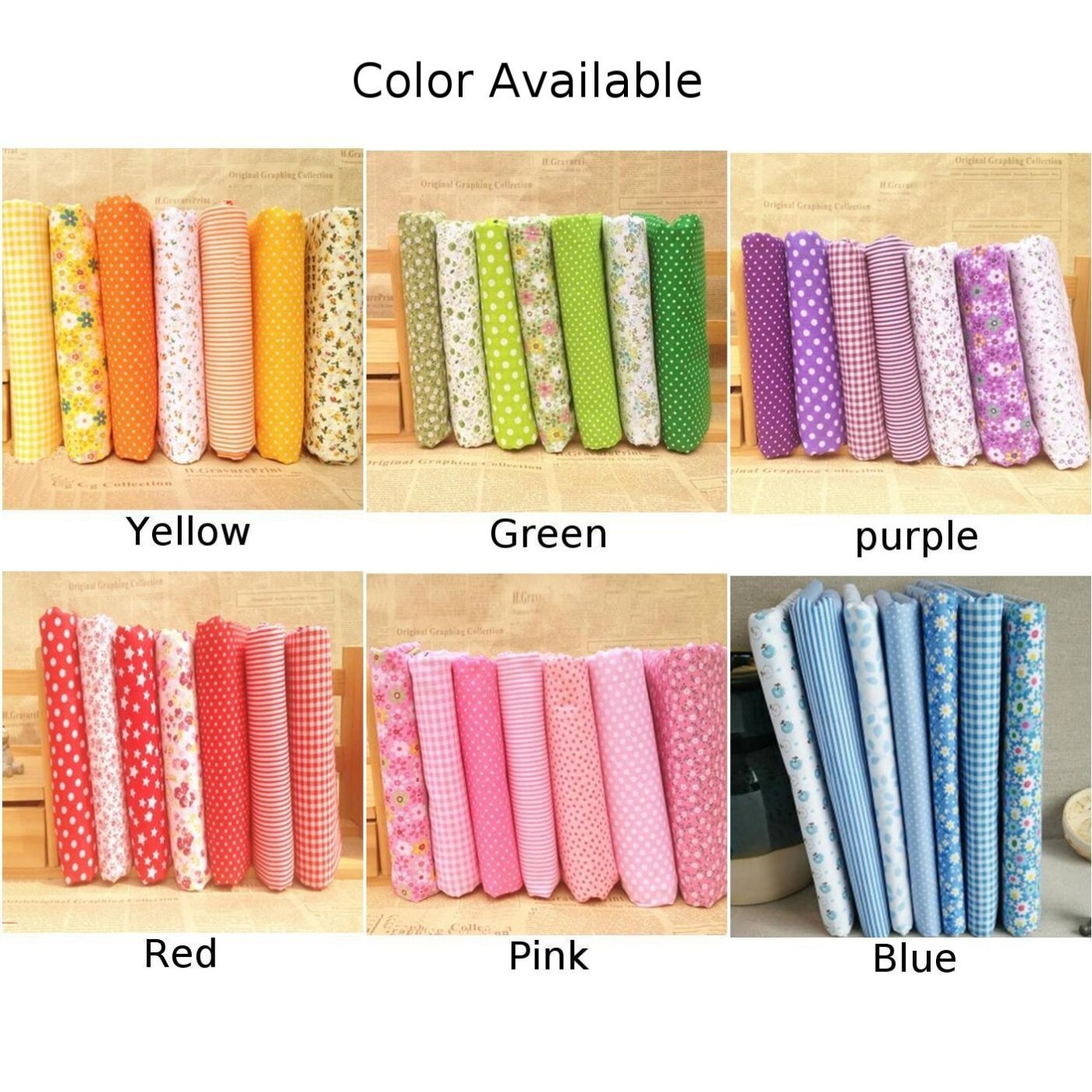 Diverse bedrukte katoenen stoffen, quilten, naaien, knutselen, patchwork, voorgesneden, 7 stuks