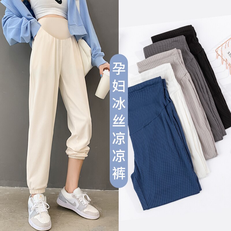 Pantalon de jogging de maternité pour femmes enceintes, vêtement d&#39;été COOL, mince, droit, taille élastique, ventre, sport décontracté, grossesse