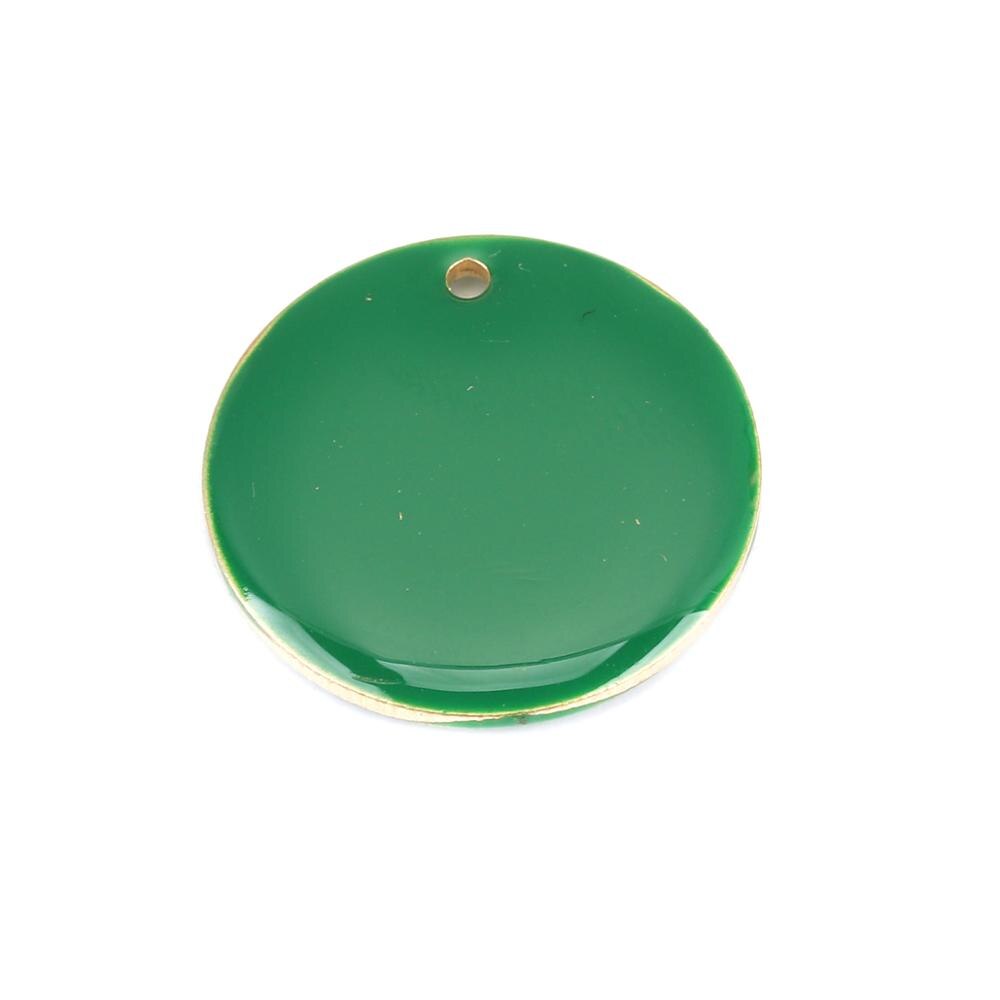 Doreen Box Copper Enamelled Sequins Charms Gold Color Metal Candy Color Round Pendants Jewelry 20mm Dia., 5 PCs: Green