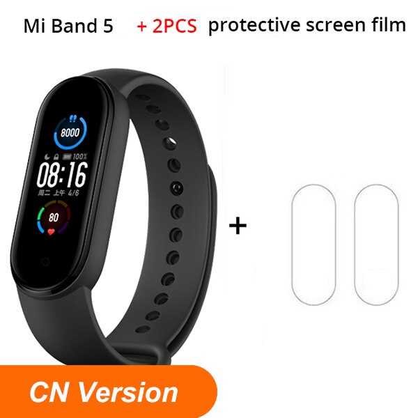 Xiaomi Mi Band 5 Smart Bracelet 1.1Inch AMOLED Screen Fitness Tracker Heart Rate Monitor Smart band 4 Color miband 5: NO NFC Add 2 Film