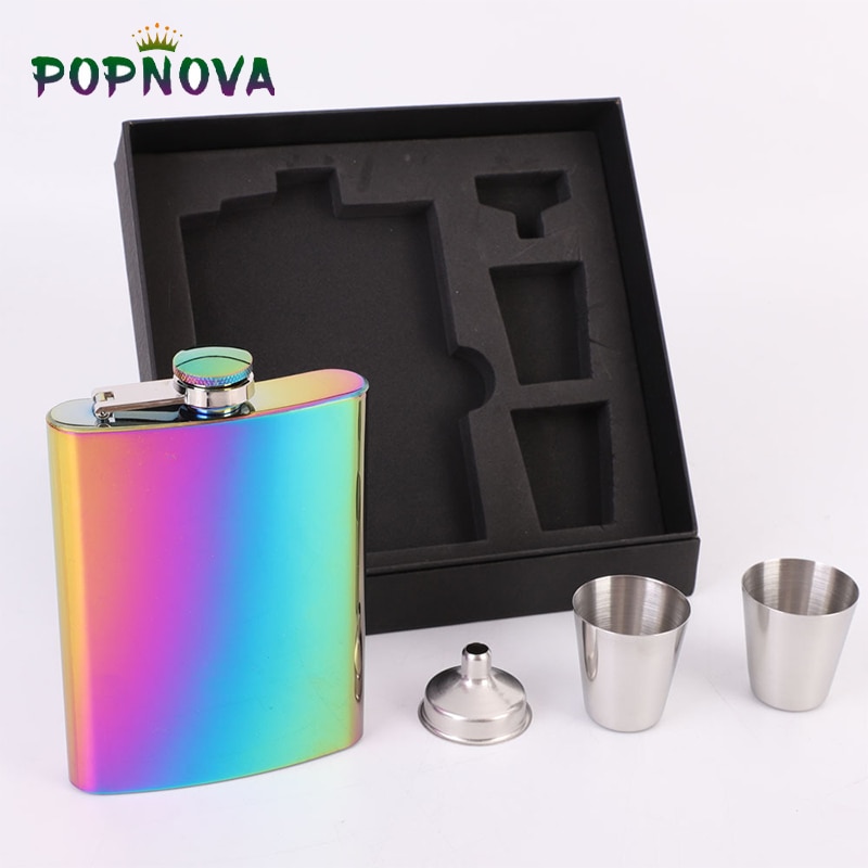 8oz Colorful Stainless Steel Hip Flask Set Whiskey Wine Bottle Retro Alcohol Pocket Flagon With Box For Men