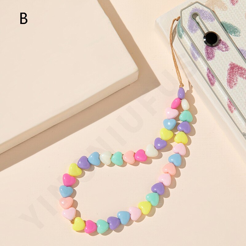Simple Acrylic Beads Mobile Phone Chain Anti-Lost Soft Ceramic Rope Beaded Cell Phone Chain Wristband Keychain: A2