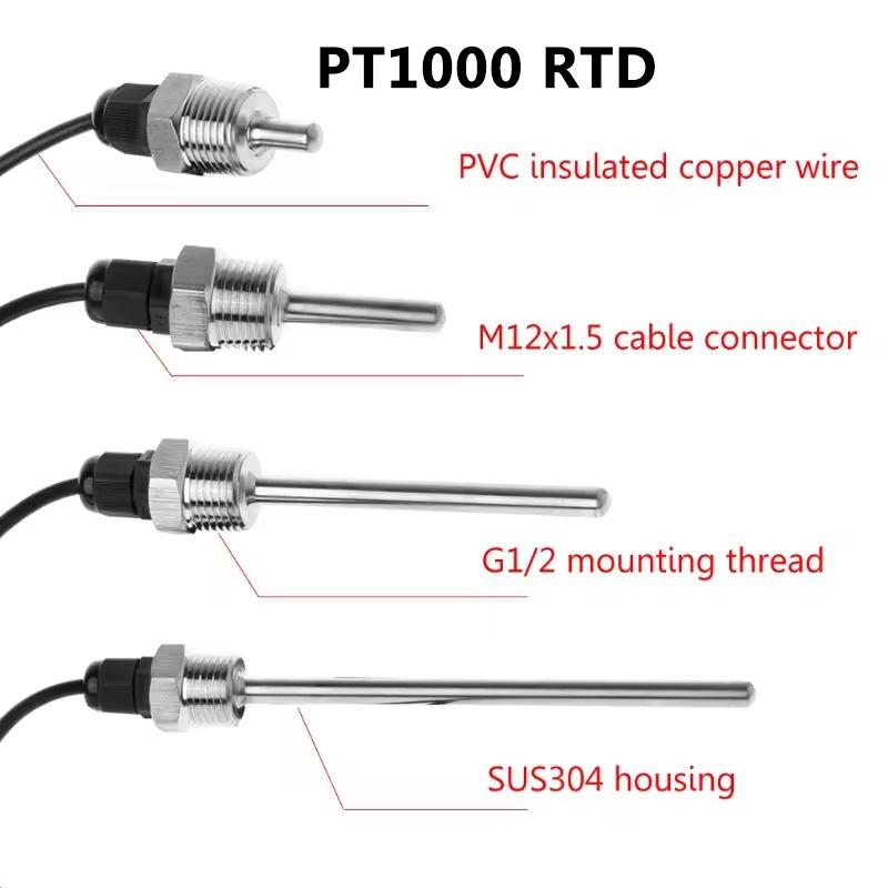 Capteur de température PT1000, Pt100, boîtier SUS304, résistance au platine, sonde filetée BSP G1/2 ", tuyau aveugle solaire spécifique, réservoir d'eau