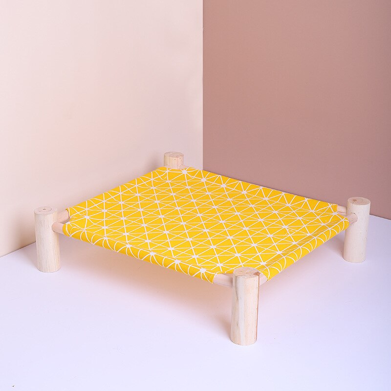 Hamaca de cuatro esquinas de madera maciza para gato, casa de lona, nido para gato, cama extraíble para perro y gato: Yellow grid