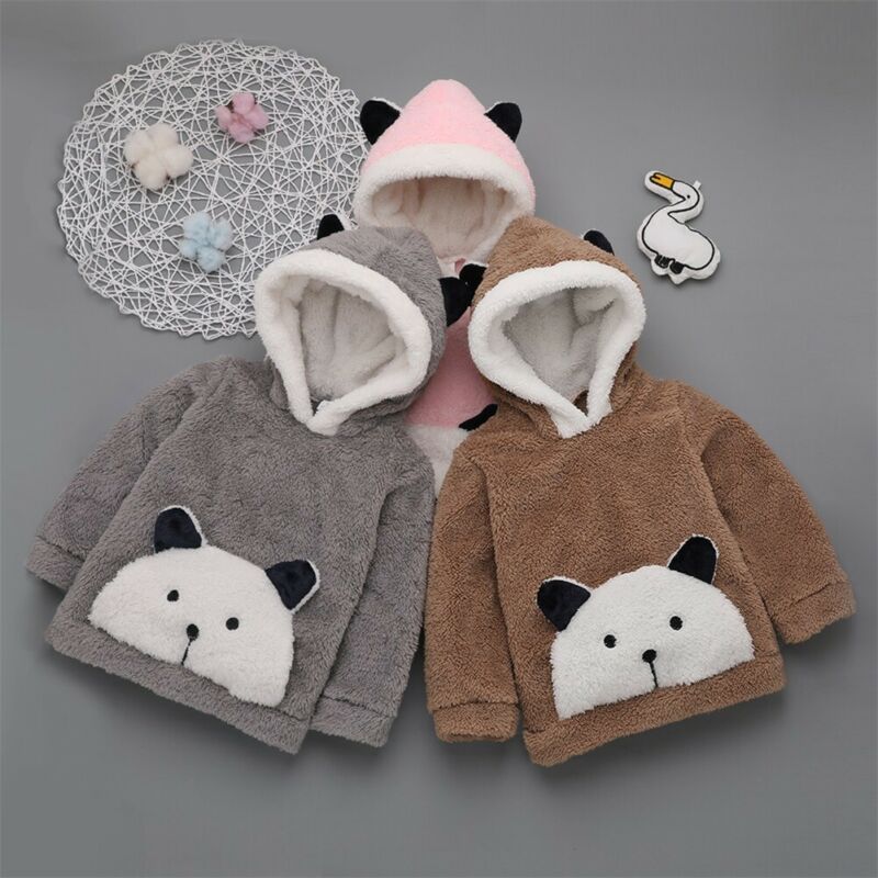 Pudcoco isbjørn plysj fleece hette småbarn baby gutter jenter polstret søt tegneserie sweatshirt topp pels hettegensere klær