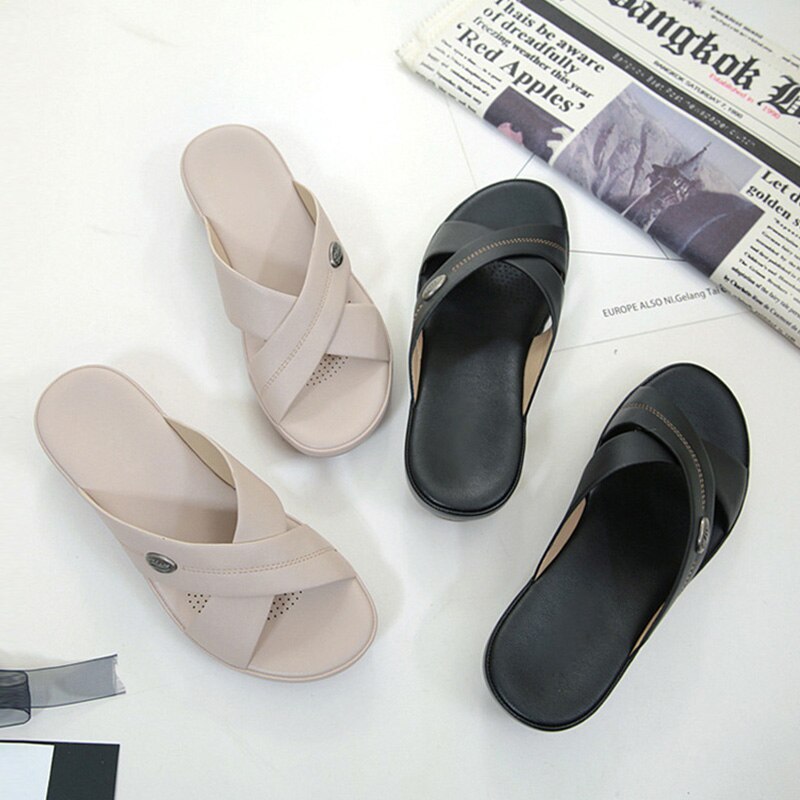 chaussures d'été femmes plage sandales décontracté babouches été dames pantoufles 4cm doux chaussures compensées A2119