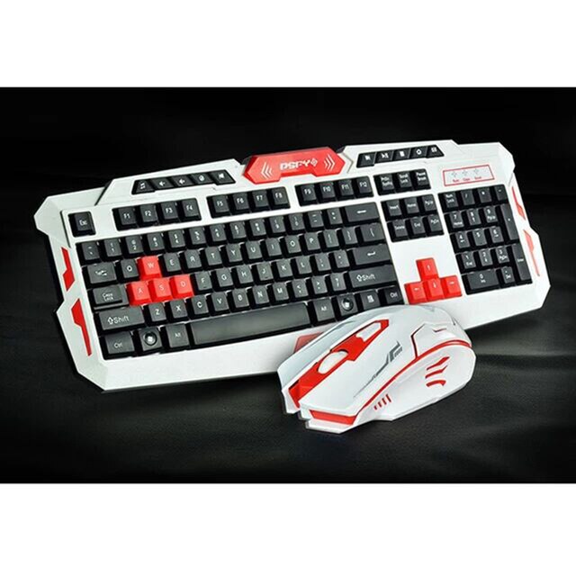2.4G 1600DPI Wireless Gaming Keyboard Mouse Combo Ergonomics Waterproof Optical For PC Computer Laptop Desktop Gamer HK8100: White Red