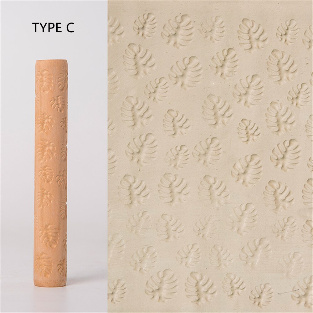 Klei Patroon Roller Houten Handvat Aardewerk Gereedschap Bloem Opluchting Hout Hand Rollen Voor Klei Klei Stempel: TYPE C