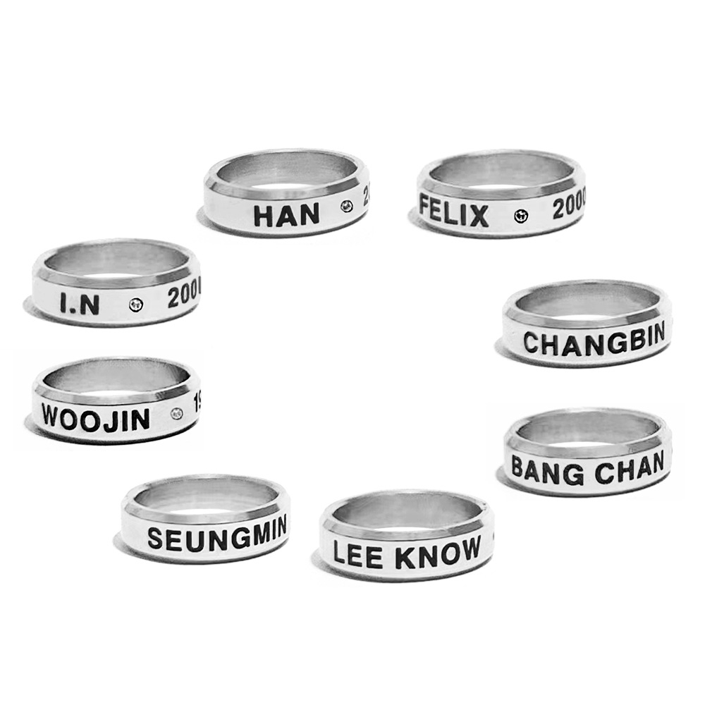 1 Uds. Anillo de dedo KPOP Felix Hyunjin Bangchan Lee Know Han Impresión de fecha de cumpleaños joyería de acero de titanio collar anillo accesorio
