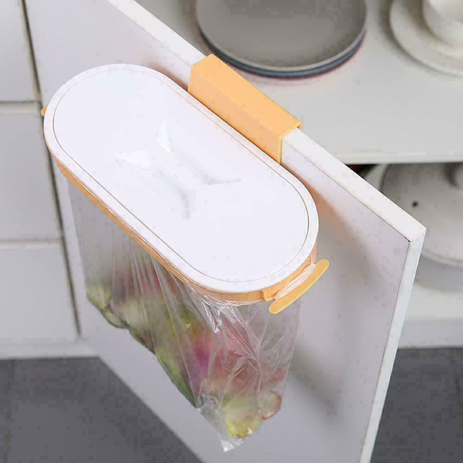 Kitchen Plastic Garbage Bag Rack Hanging Garbage Organizer Portable Cabinet Door-back Garbage Trash Bag Bracket Rack Gadgets