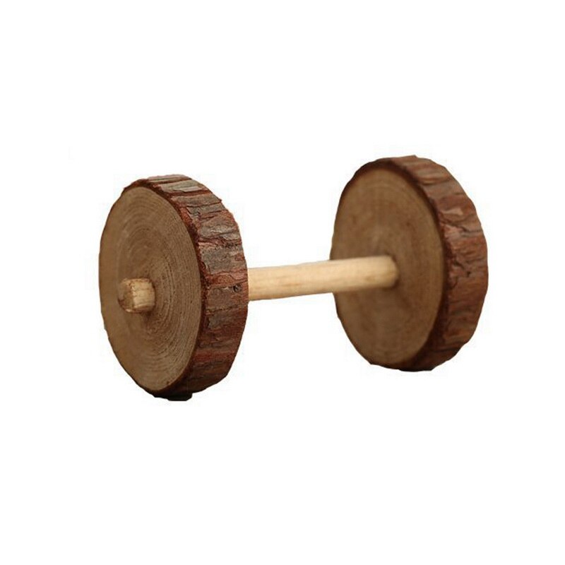 Cute Natural Wooden Rabbits Toys Pine Dumbbells Bicycle Bell Roller Chew Toys For Guinea Pigs Rat Small Pet Molars Supplies: 3