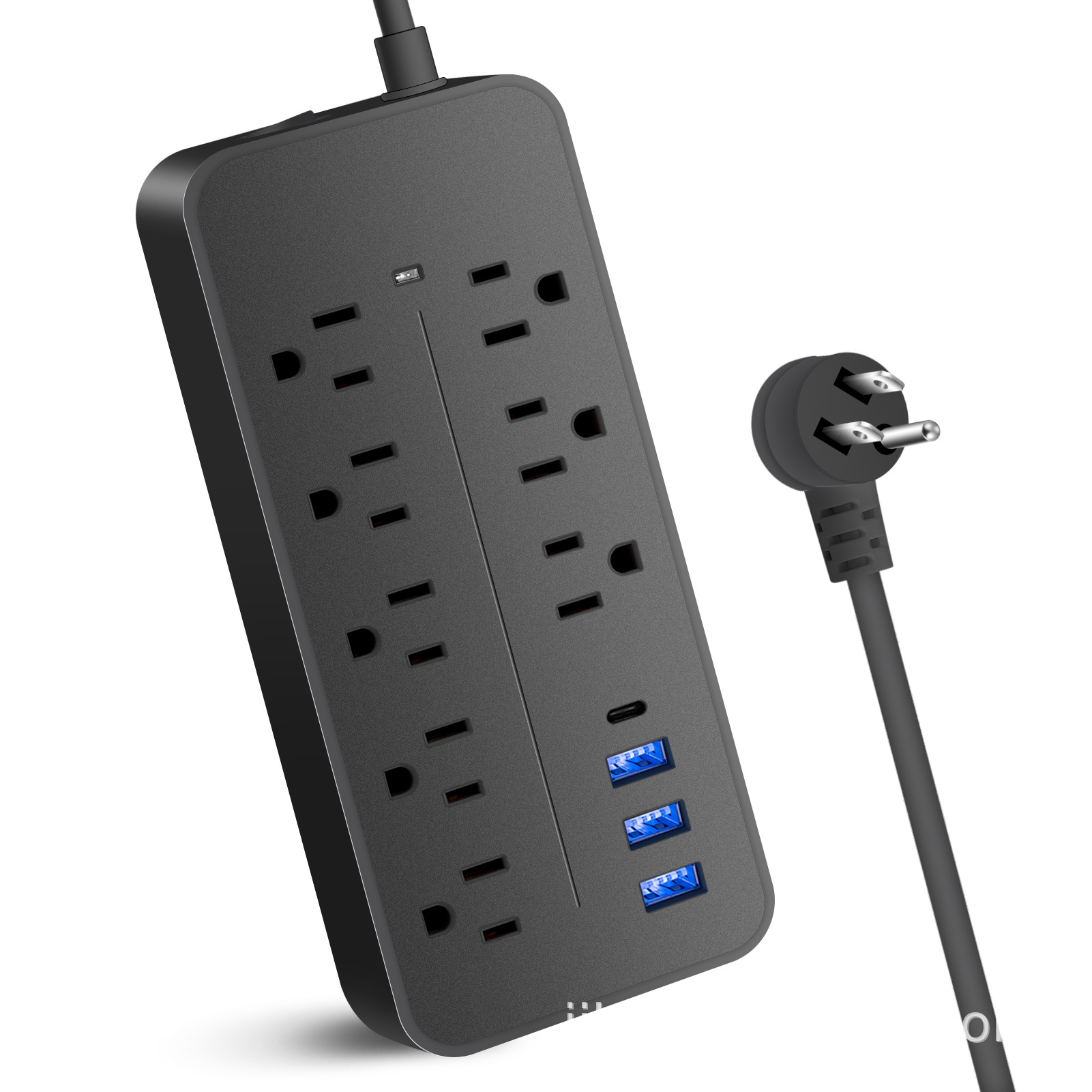 Regleta de alimentación con puertos USB C, enchufe de EE. UU., tomas de CA, cable de extensión de enchufe eléctrico multitoque, adaptador de filtro de red de carga rápida: Plata