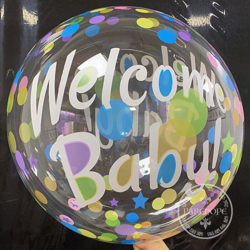 20 '' gennemsigtig pvc trykt heliumboble ballon oppustelige bobo balloner til bryllupsfødselsdagsfest baby shower dekoration: Velkommen skat