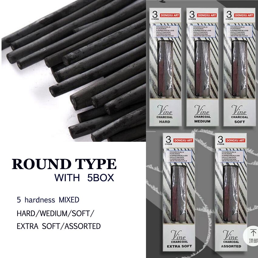3Pc/Box Carbon Charcoal Pencil Sketch Drawing 5Mixed Hardness Bar 5Box/Set Round Or Square Style For Artist Supplie