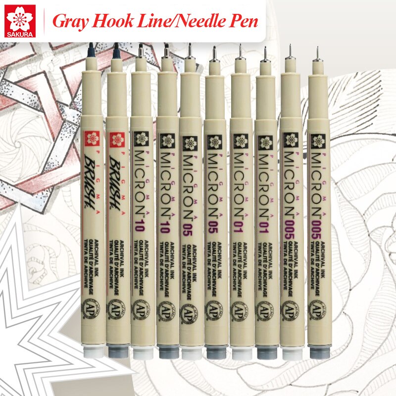 SAKURA Waterproof Thread Hooking Needle Pen Creation Color Drawing Pen Special for Drawing Art Animation Set Cold Gray
