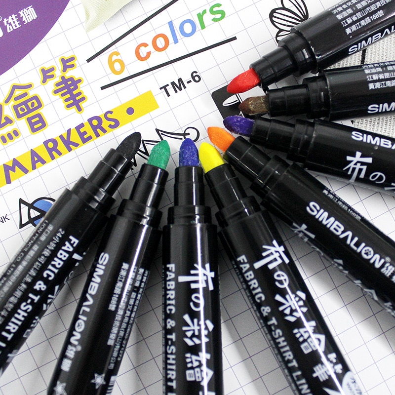 Simbalion Fabric Markers Water Based Water Resistant Non-toxic Ink DIY Painting Colored Marker on T-shirt, Clothes,Canvas Shoes