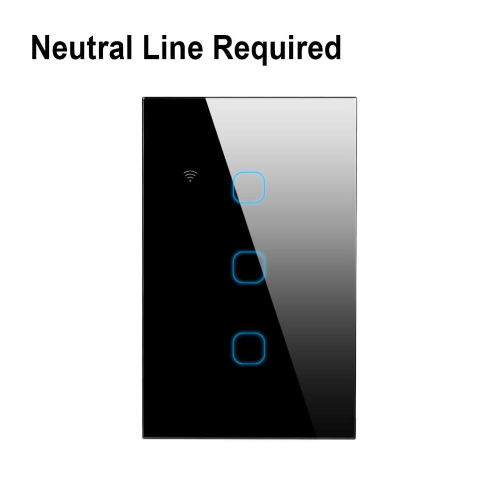 Tuya Alexa Wifi App Smart Wifi Google Home Licht Schakelaar 110V 220V Eu Us Type Neutrale Draad Is nodig: 3 Gang US Black