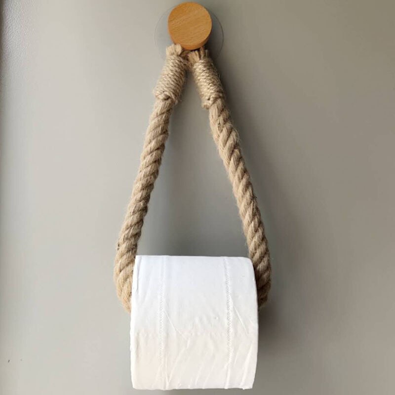 Toallero de papel sin clavos, gancho para toallas de baño, soporte para papel higiénico, Color Beige de cáñamo
