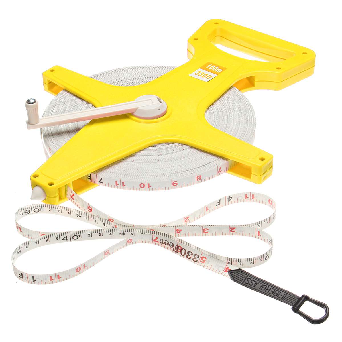 Durable 100M Fiberglass Open Reel Measuring Survey Tape Metric Imperial Measure