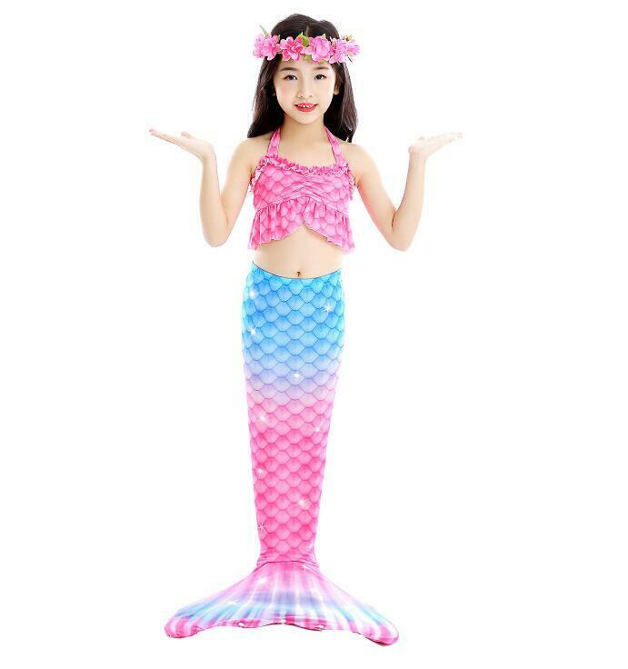 Clásico sirena Rosa traje de colas de sirena para nadar, traje de baño de las niñas fácil de añadir monoaleta