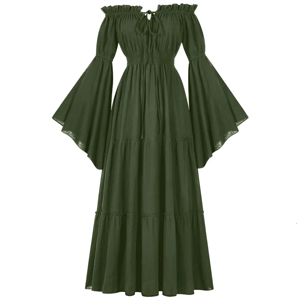 Robe Irelandise Renaissance pour Femmes, épaules dénudées, Robe paysannenovaévale, Costume de Pirate, Robe Singapur, Taille Smoc: L / Brown