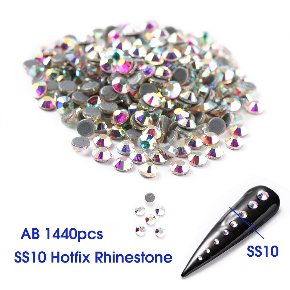 1440pc super glitter krystal ab  ss3-ss20 hotfix rhinsten på negle dekoration fix flad ryg strass nail art sten  le1610: Hvid ab  ss10