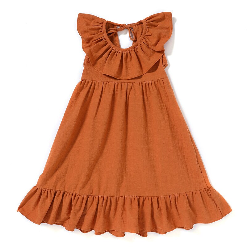 Robes d'été pour bébés filles, vêtements en coton, jupe sans manches, princesse, couleur unie: Caramel / 3-6M