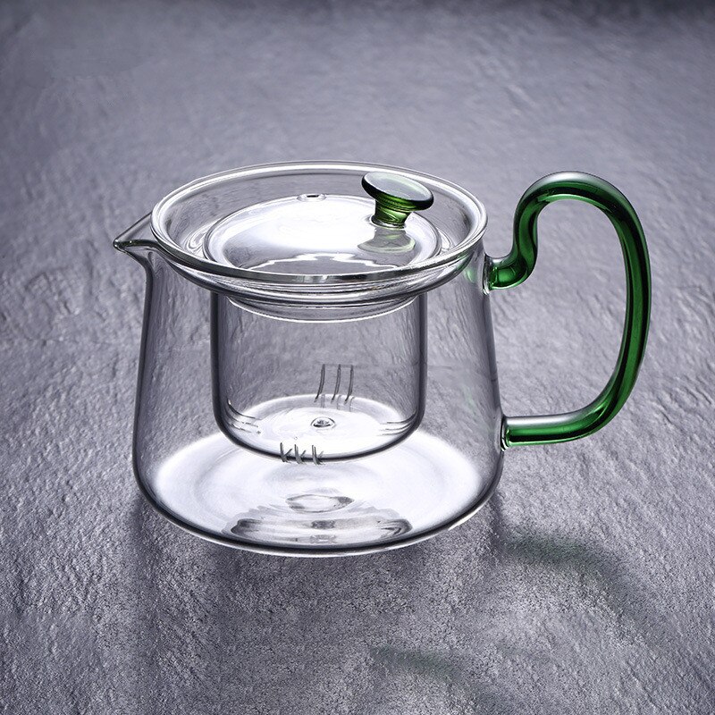 Varmebestandig glas tekande med filter opvarmbar glas vandkedel blomst te sort te kogende tekande: Blå håndtag