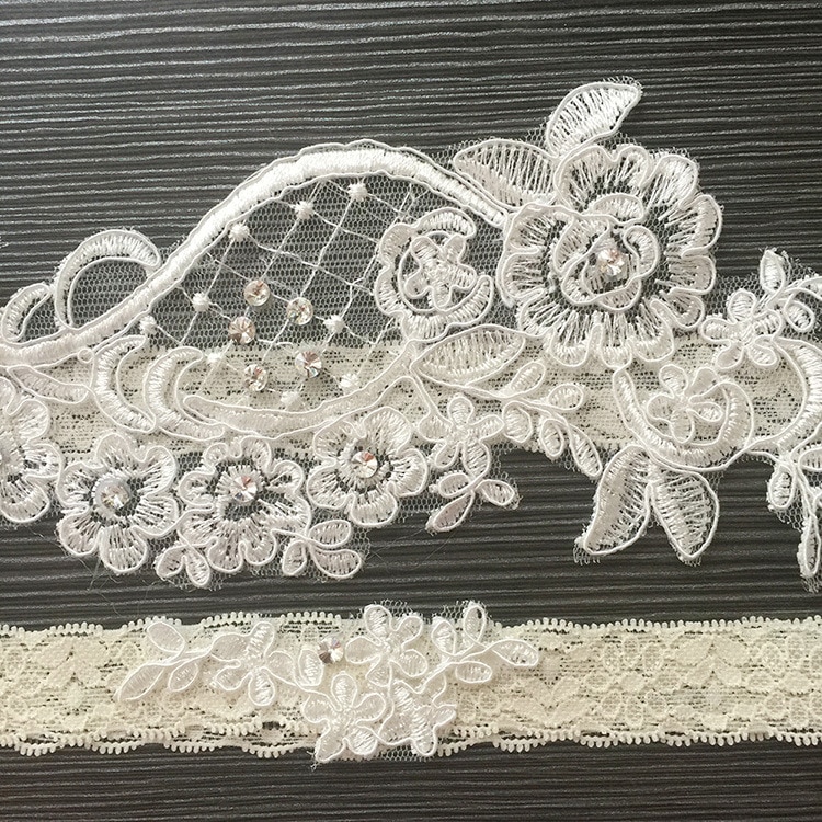 Wedding Garter Rhinestone Embroidery Flower Beading White Sexy Garters for Women/Female/Bride Thigh Ring Bridal Leg Garter