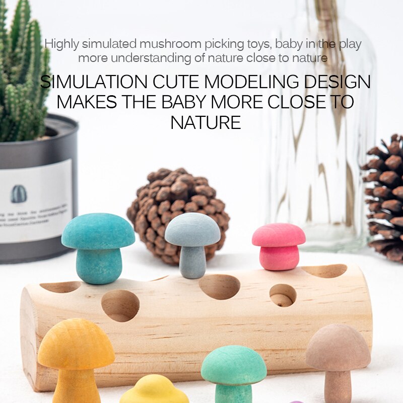 Puzzle Mushroom Picking Game Wood Developmental Shape Matching Assembly Grasp Matching Grasping Ability