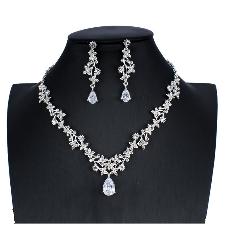 Jiayijiaduo Imitatie Parels Bruids Sieraden Sets Voor Vrouwen Zilveren Kleur Strass Ketting Oorbel Bruiloft: 7