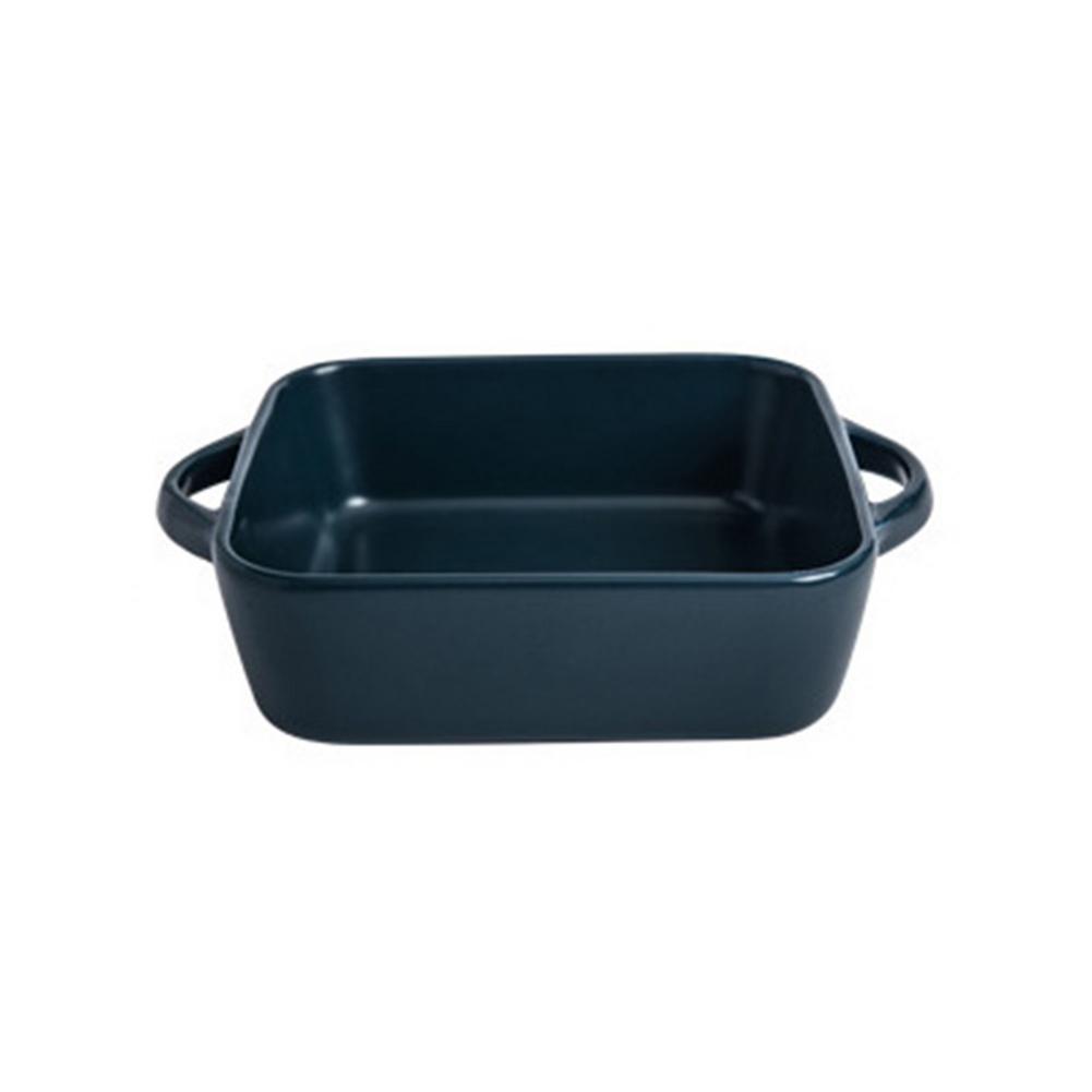 Ceramic Color Glaze Binaural Baking Dish Simple Pasta Baked Rice Dish Square Salad Deep Dish Oven Baking Utensils: Blue