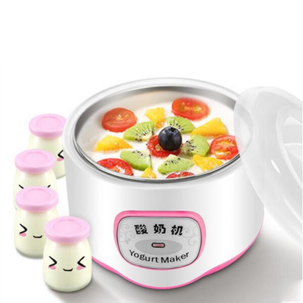 EDTID máquina eléctrica para Yogurt Leben, fermentador automático multifunción de acero inoxidable con revestimiento nato, máquina para vino, Yogurt, 4 tazas: Pink with 4 cups