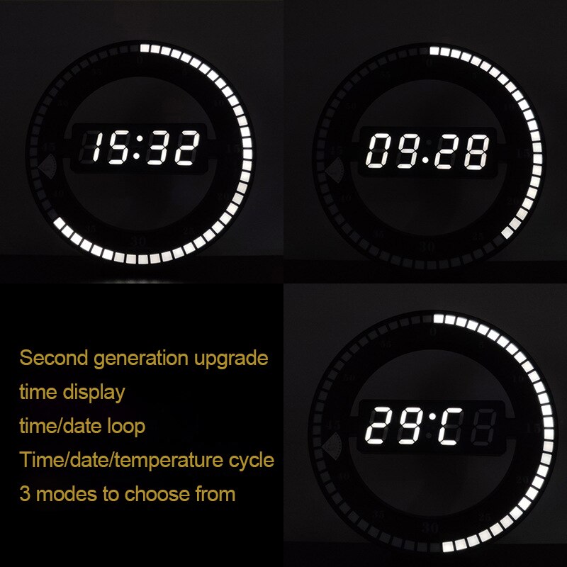 Jump Point Clock Round 3D LED Wall Digital Clock 2 Modes Jump Secon... – Grandado